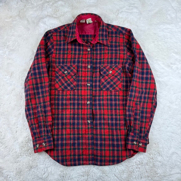Appalachian Trail Vintage Wool Blend Flannel Plaid Button Up Shirt Red Men's XS - Picture 1 of 6